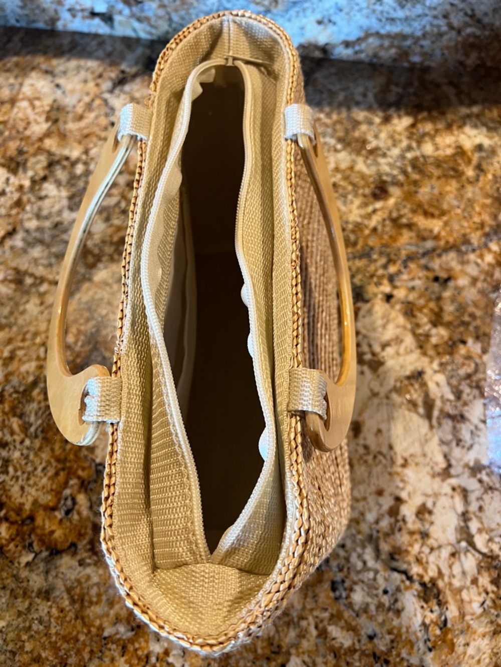 Woven Straw Tote Bag with Beige Handles - Picture 3 of 9